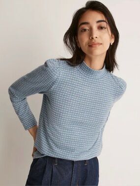 Madewell Jacquard Puff-Sleeve Mockneck Top - Size XS